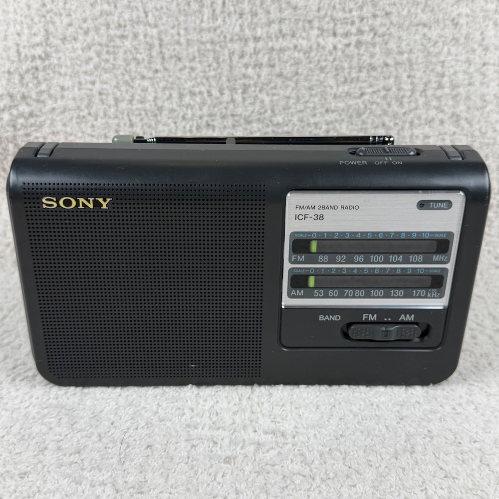 Sony Portable FM/AM 2 Band Radio ICF-38 Black Plug In Or Battery, Clean, Tested